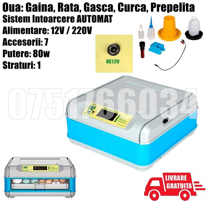 Incubator Clocitoare Automat 64 Oua Gaina Prepelita Gasca Rata MM
