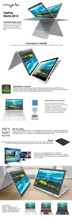 Laptop 2 in 1 MYRIA MY8312SV,touchscreen,ssd,ultraportabil!