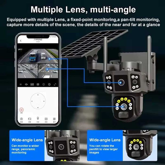 Camera tripla wifi, 16 mp,  10X, 4K, PTZ, waterproof, vedere nocturna color, IP66, detectare si urmarire umana, ONVIF, NVR          3 Review-uri