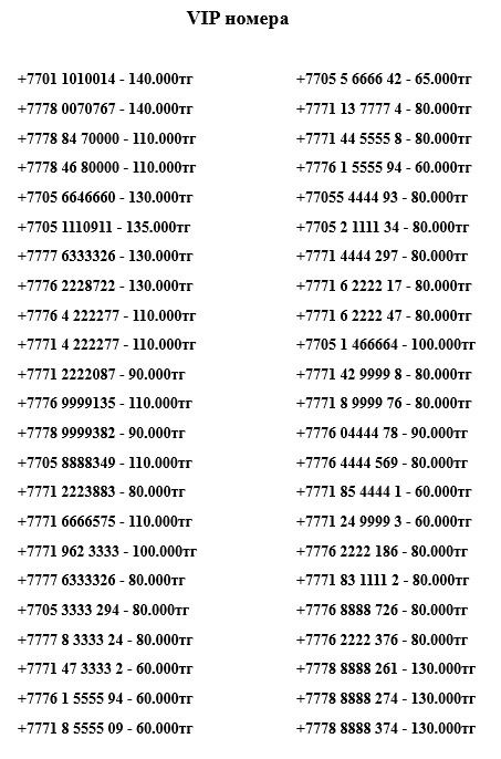 VIP красивые номера Beeline (Билайн), Tele2, Altel, Activ сим карта