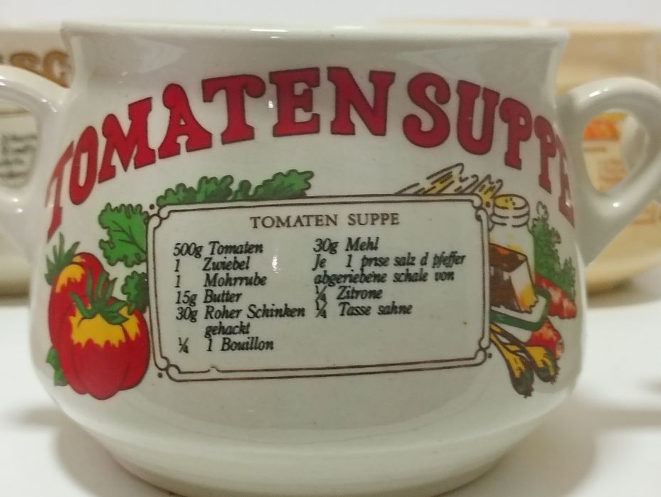 Set colecție vintage 6 boluri de supa cu rețete culinare diverse in stil retro anii 70's diverse