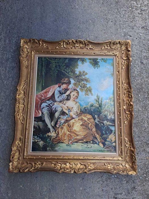 tablou pictura pe panza 73/64 cm reproducere Boucher semnat Schmid