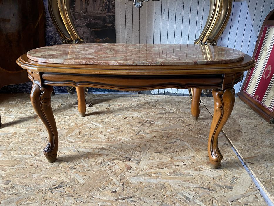 Masa Vintage Lemn Masiv Blat Marmura Sculpturi Antic