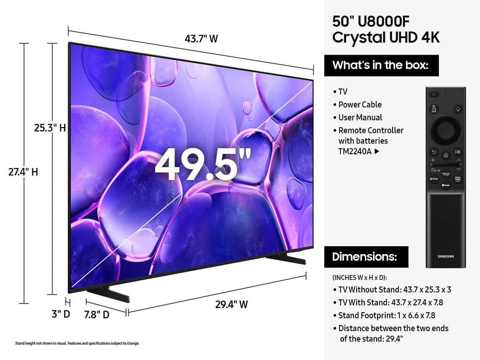 SAMSUNG NEW 50U8000F 4K SMART Без рамочный По низкой цене+Доставка!