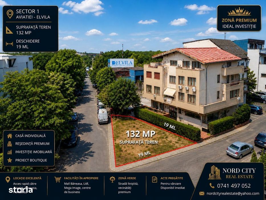 Teren 132 mp - Aviatiei - Elvila - deschidere 19 ml investitie