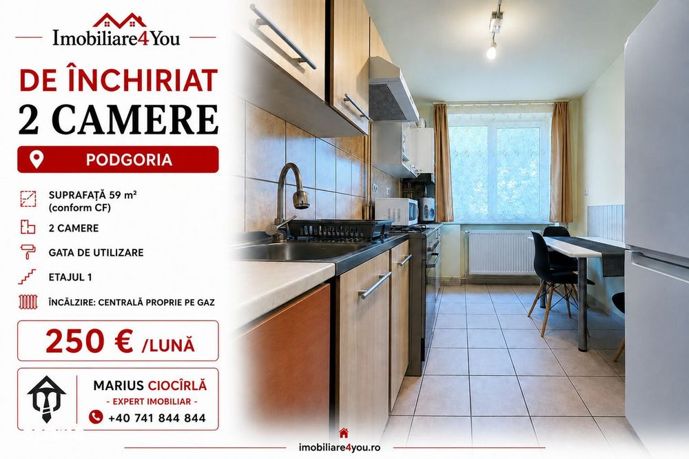Apartament 2 camere, centrală termică proprie, et.1 - Podgoria