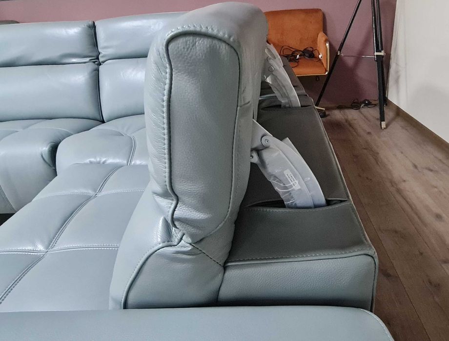 Сиво - син кожен ъглов диван "Marvella"