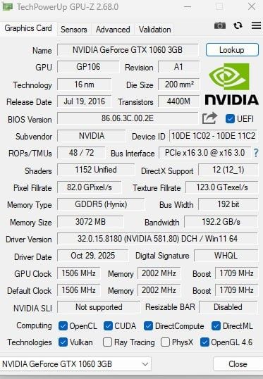 Видеокарта Gtx 1060 3gb