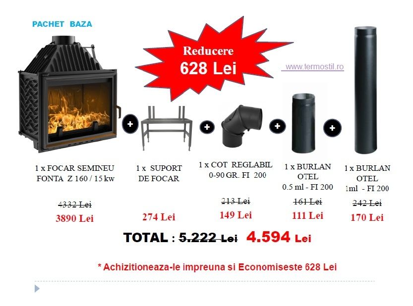 REDUCERE Șemineu Fontă 18 kw + Materiale Montaj