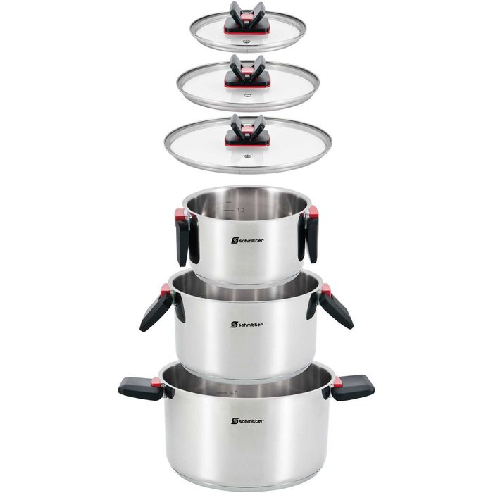 Set 3 oale cu capac (6 piese) Schmitter, inductie, inox, 16 x 9.5 cm/1.9L, 20 x 11.5 cm/3.6L, 24 x 13.5 cm/5.8L