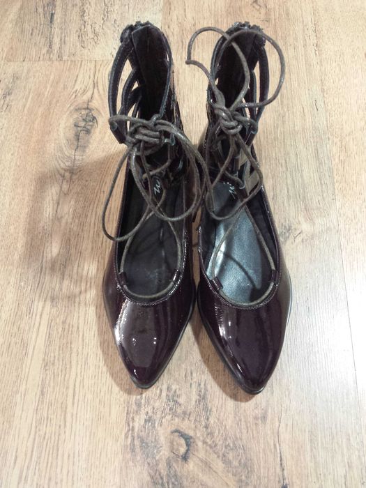 Deosebiti pantofi-balerini dama noi piele naturala lacuita grena/ burgundy 37