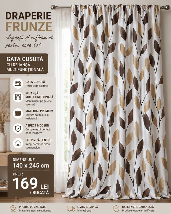 Draperii nou diverse dimensiuni si culori , gata cusute  cu rejeansa multifunctionale preturi incepand de la  169 lei