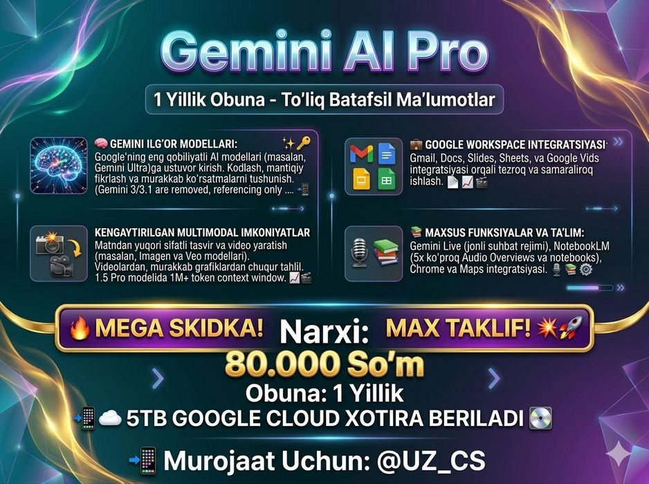 Gemini AI Pro +5TB Aksiya