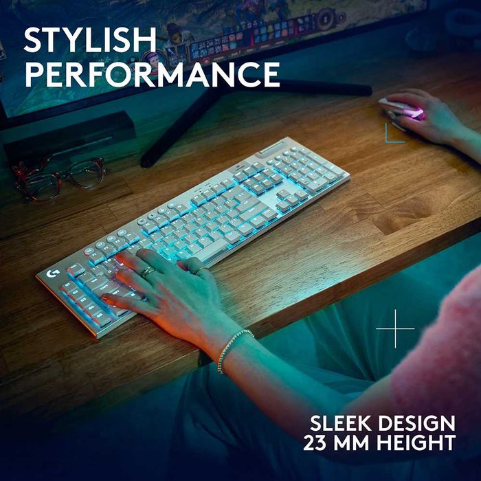 Tastatura Gaming Wireless mecanica LOGITECH G915 X Lightspeed Tactile Switches, Bluetooth, USB, Layout US INT, alb | Ca nouă | Garanție