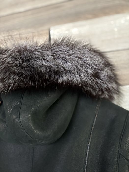 Haina piele naturala si blana naturala vulpe argintie ENSTEVA marimea 3XL