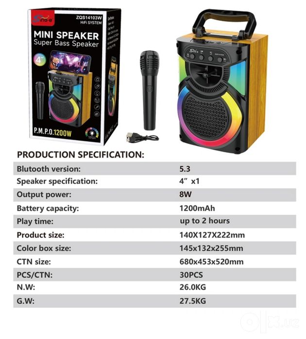 Продается колонка Bluetooth,беспроводная с микрофоном