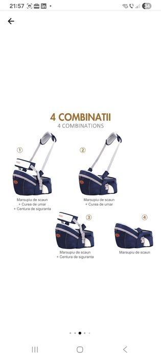 Marsupiu ergonomic cu scaun pentru bebelusi 3-36 luni