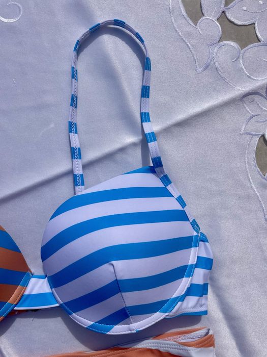 Bikini set alb portocaliu cu dungi Marime M