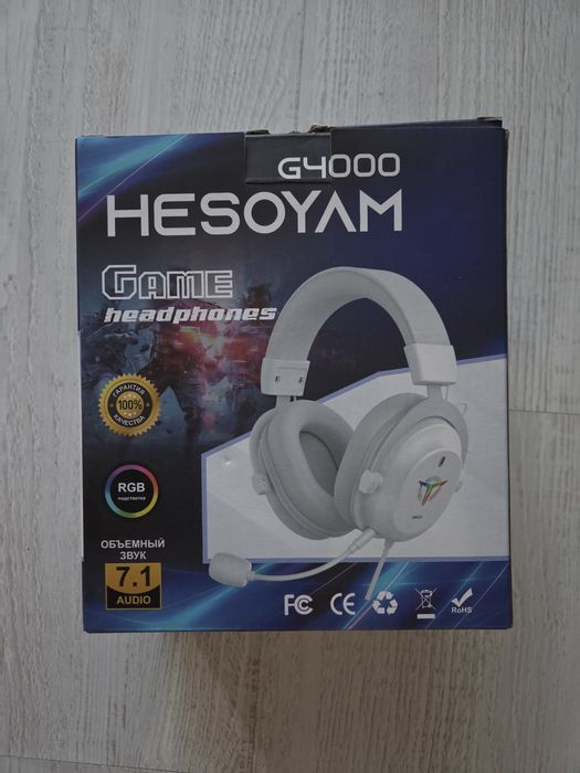 Игровые наушники HESOYAM G4000 (RGB, 7.1) - белые, идеальное состояние