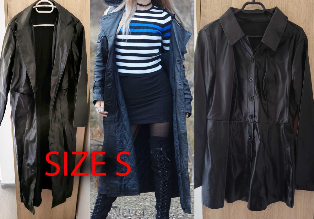 Черни кожени палта в отлично състояние, размер S - по 20 лв.