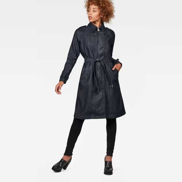 Ново Намалено G-star Minor Denim Classic Trench Dk Blue Дамски Тренч -