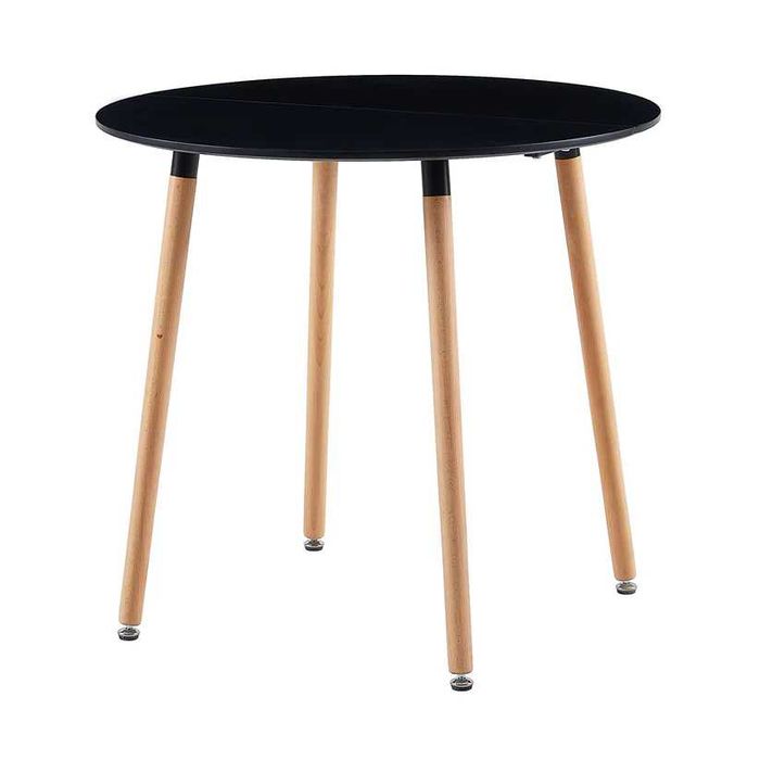 Кръгла трапезна маса 80 см с 4 крака - бяла/черна