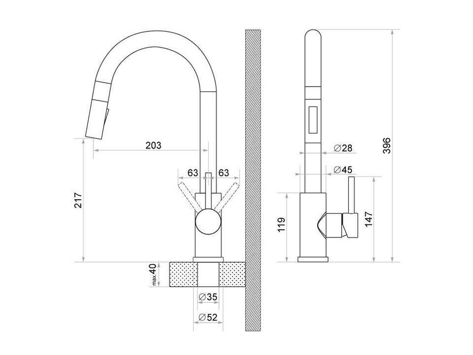 Сив смесител за кухня с изтегляща глава, 2 режима на струя - 9010
