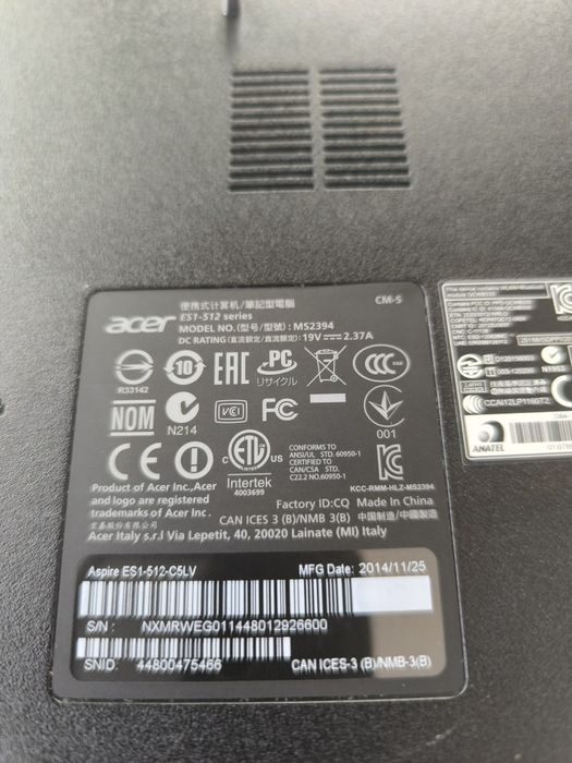 Acer Aspire ES1-512/,Intel Celeron N2940, RAМ 4GB DDR3