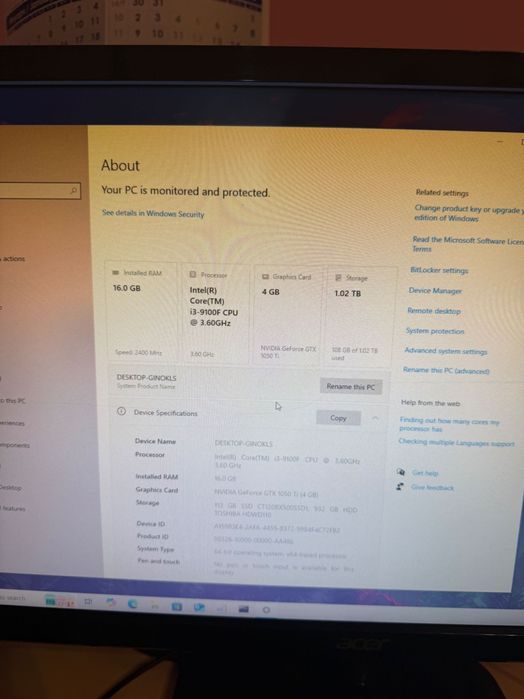 Продавам компютър с 16 GB RAM, 4 GB graphic card и 1.02 TB storage