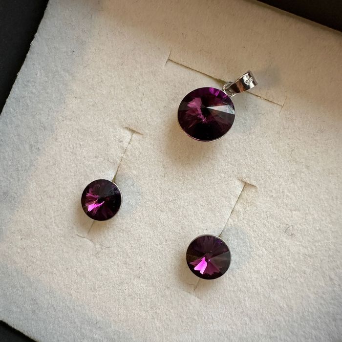Set bijuterii argint 925 cu cristale mov inchise