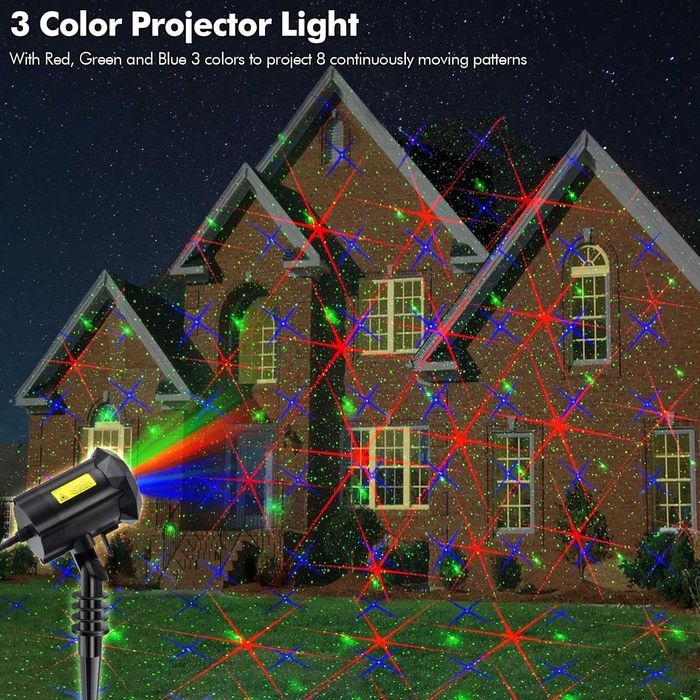 Коледен проектор, 8 празнични модела, за открито/закрито, дистанционно