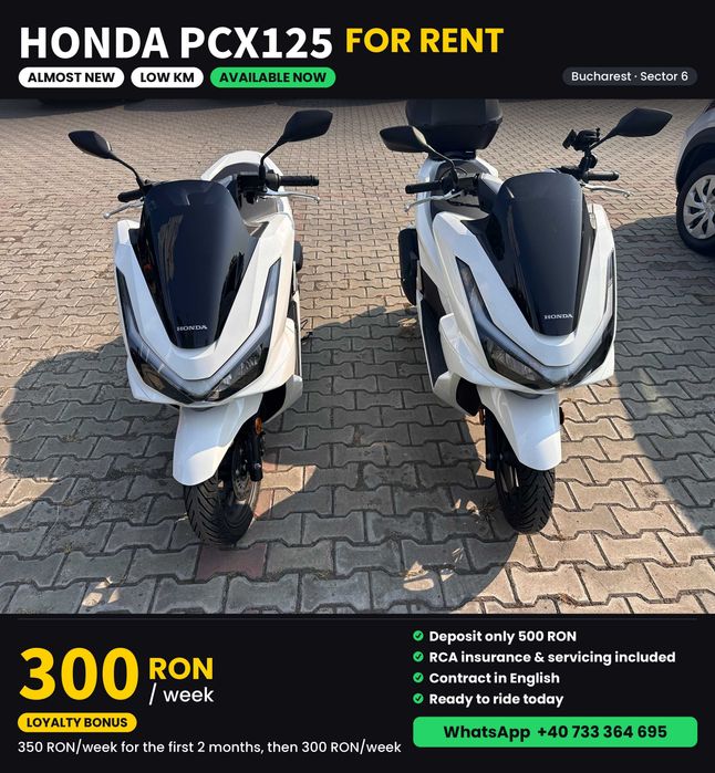 Honda PCX125 for rent – brand new – delivery Glovo Bolt Wolt – inchiriere scuter