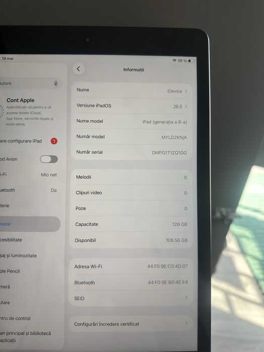 Ipad 10.2 inch generatia a8a  128gb mdm bypass fara resetare