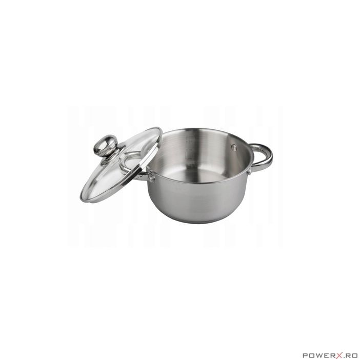 Oala din inox 2.1litri cu capac sticla, 18 cm,fund termic multistrat,
