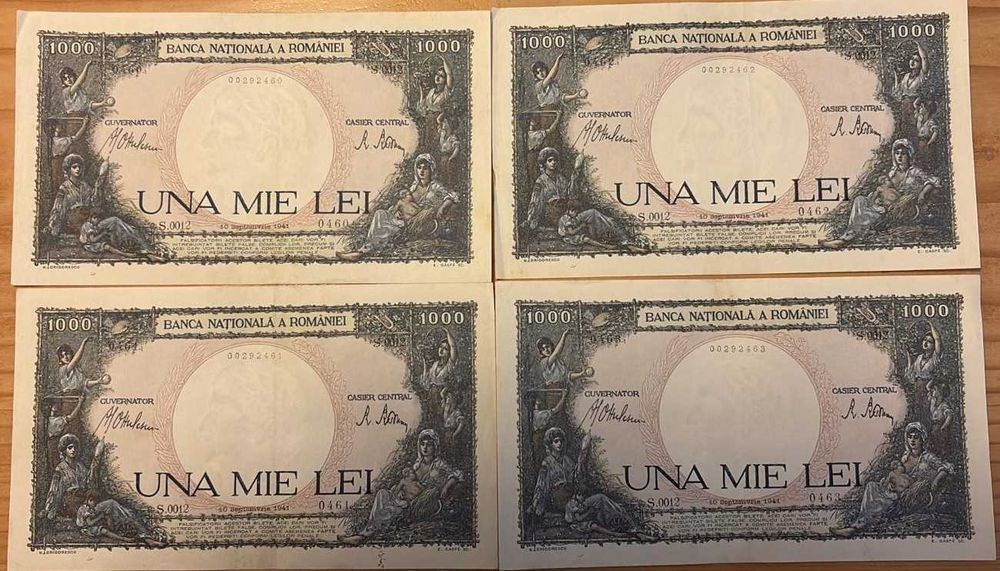Bancnote 1000 lei 1941, 4 buc consecutive, stare foarte buna