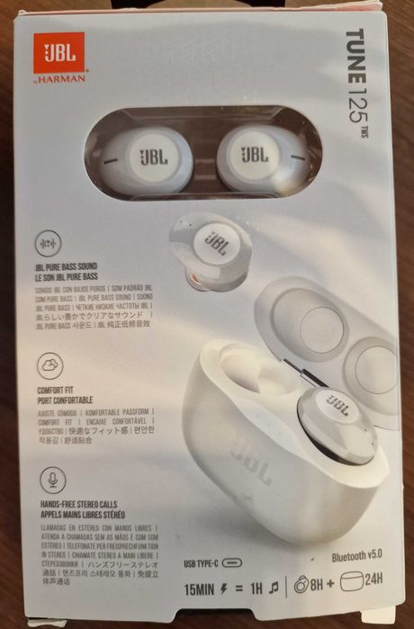 Casti JBL TUNE 125TWS, True Wireless, Bluetooth, In-ear, Microfon, alb