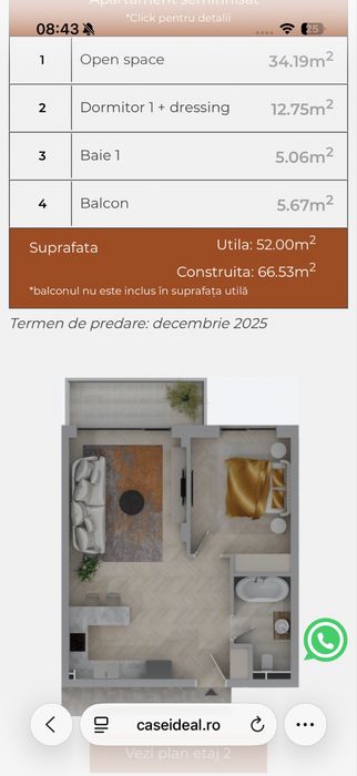 Apartament 2 camere | 52 mp utili + balcon 5,67 mp | Sofyan Residence | 110.000 € TVA inclus