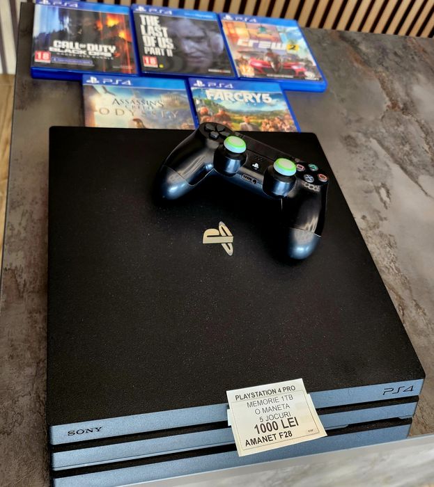 Amanet F28: Consola PS4 PRO 1 TB +1 maneta+5 Jocuri (L)