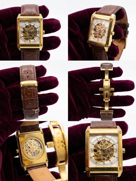 Festina 6752 Skeleton Automatic Gold-plated Leather Strap Mens Watch