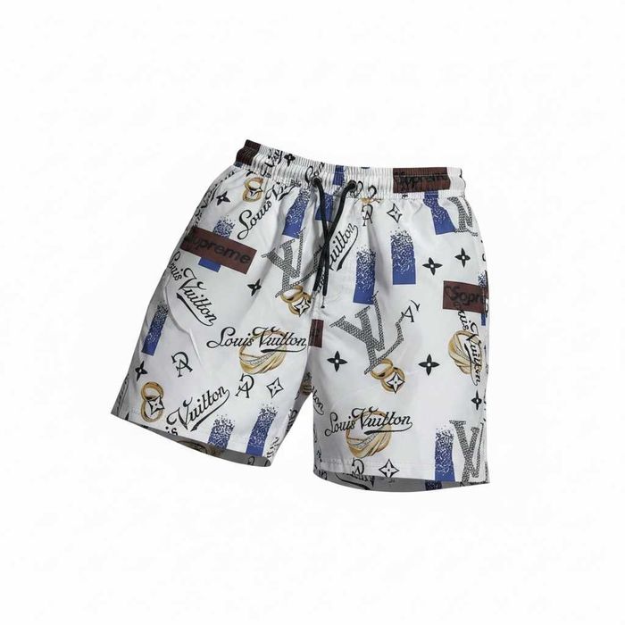 Бял мъжки бански Louis Vuitton x Supreme, Луксозни плажни шорти с лога