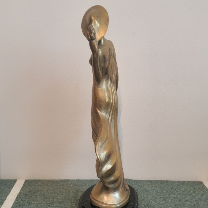 Statuetă mare Art Deco bronz – 40 cm – semnată MYLO – bază marmură