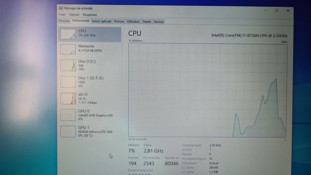 Laptop Gaming MSI GF72-8RE i7 8750H 4.1GHz, GTX 1060, 16GB, 1TB/128GB