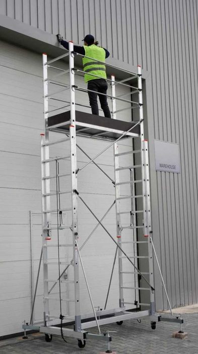Schela mobila aluminiu telescopica 2x5(m), inaltime lucru 10 metri, o platforma 1,6x0,6(m), max 200kg/mp - CNO-SME-MEGA10