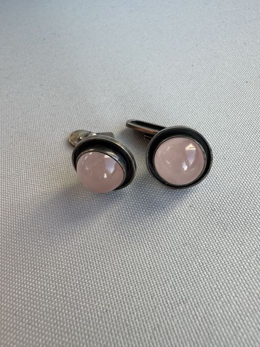 Butoni din argint si cuart roz cabochon