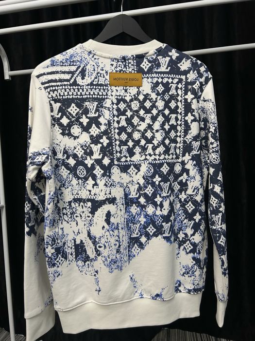 Bluză bărbați Louis Vuitton Monogram crewneck alb navy model rar - S