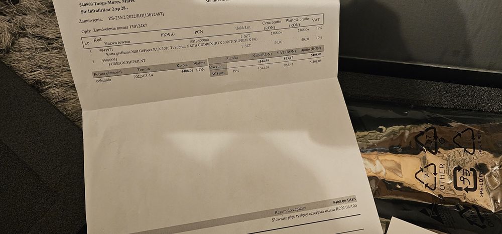 Vând placă video MSI GeForce RTX 3070 Ti SUPRIM X