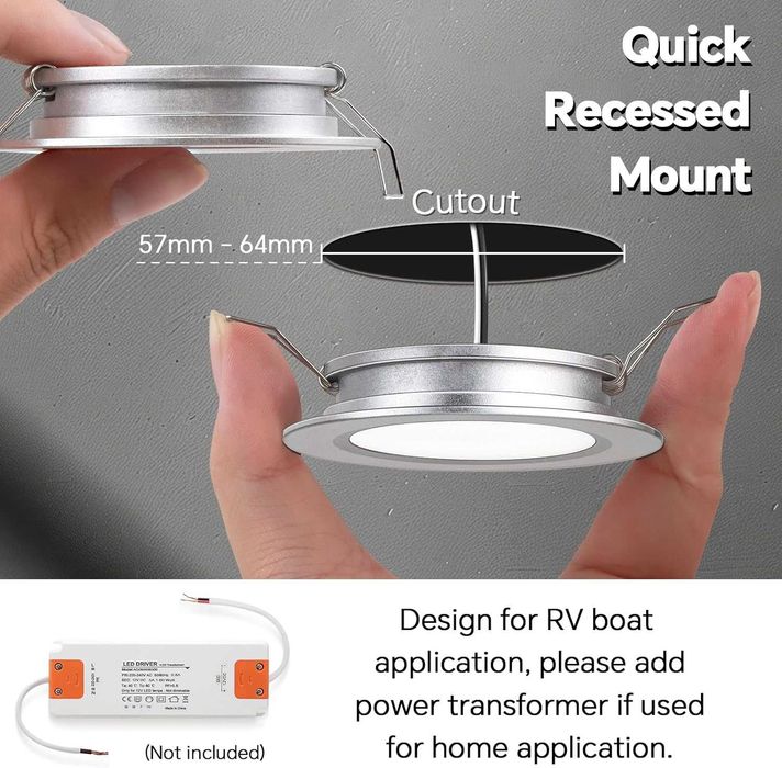 12V LED вградена таванна лампа за кемпер, 2.5W 6 броя CRI 93