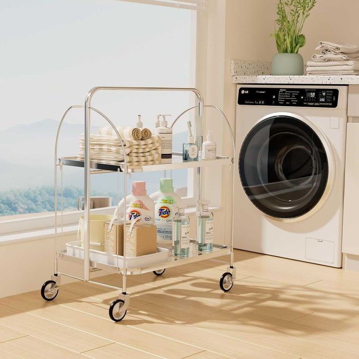 Мобилна сгъваема количка за сервиране, 2-етажна, закалено стъкло  302