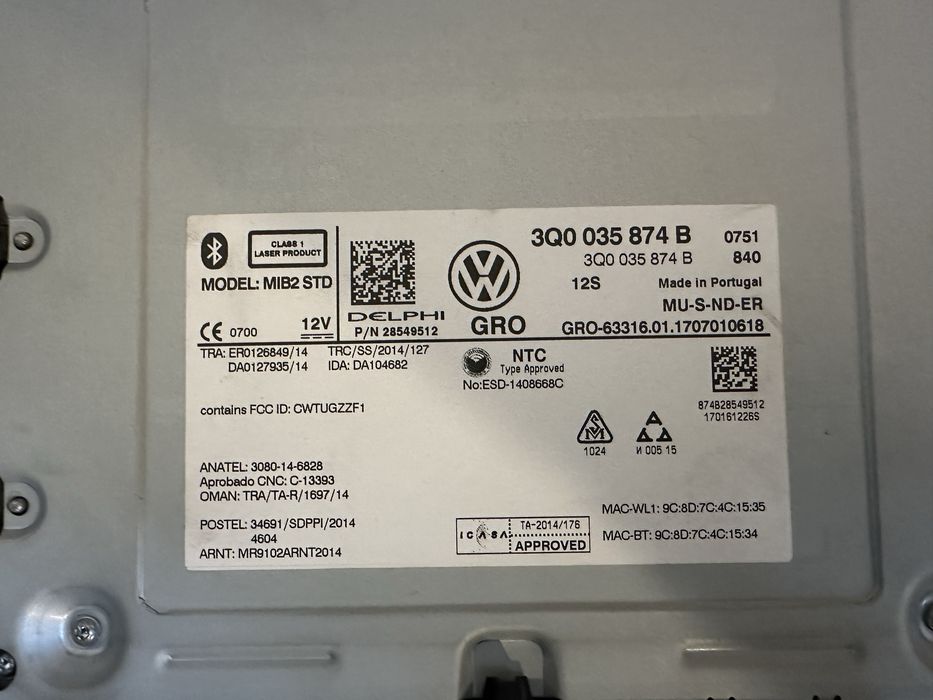 Navigatie / Unitate / Display VW Passat B8, Golf 7 : 3Q0035874B