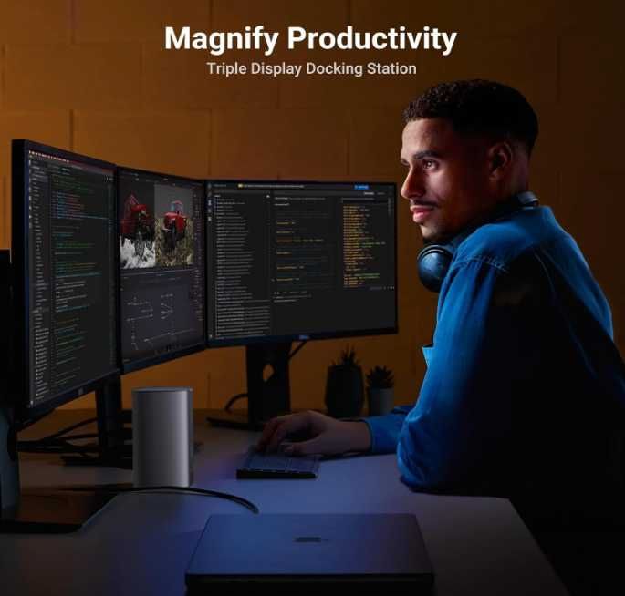 UGREEN 12-в-1 Dock с 100W GaN и троен монитор